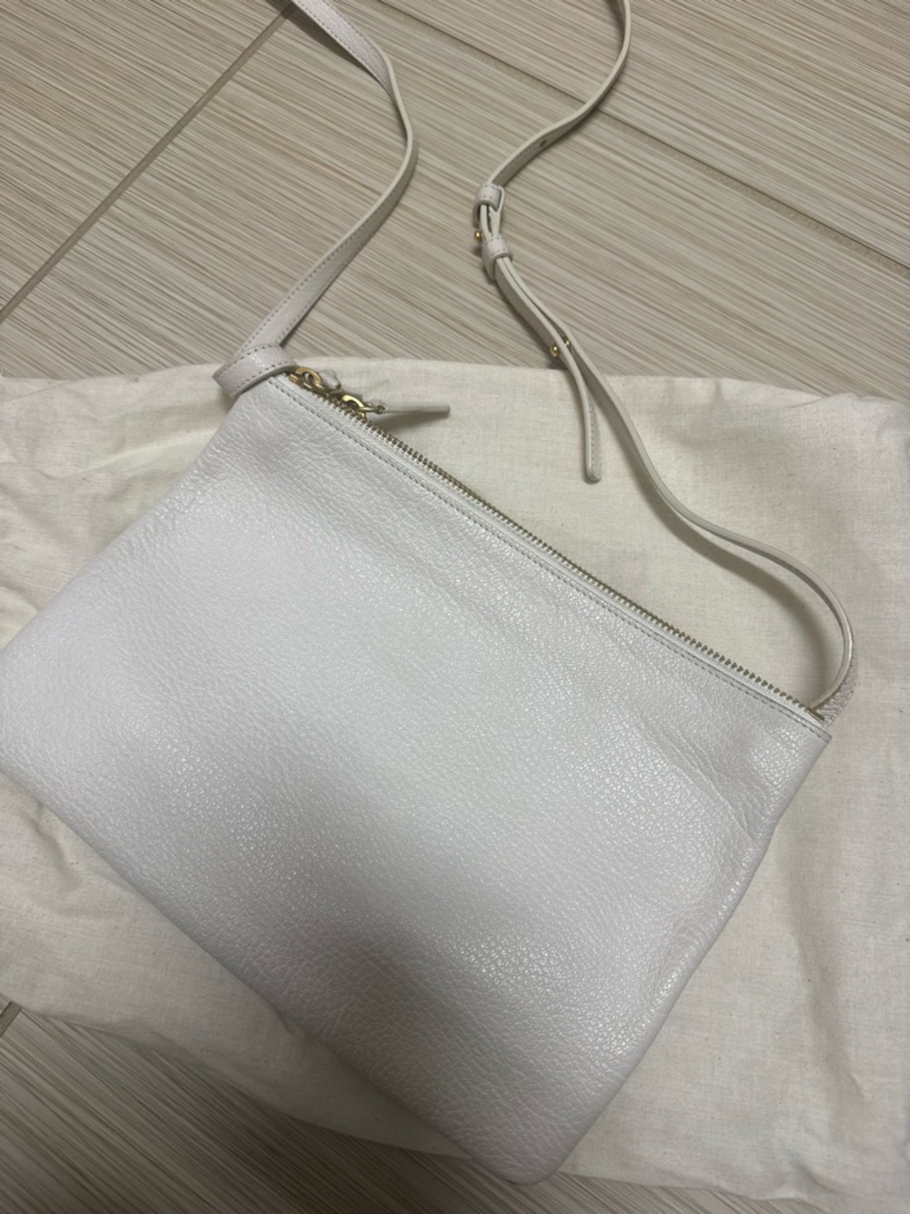 Celine White Leather Trio Crossbody with Gold Hardware